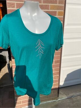 Icebreaker Merino Wool Teal Short Sleeve Scoop Neck Tee with Center Stitch Motif